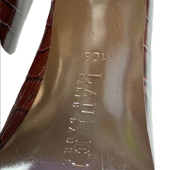 Lauren Ralph Lauren NWOB Cocodrile Women High Heels Brown Sz 10 B Made … - Picture 7 of 12